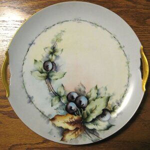 KPM Germany 9 1/2" grape vine plate with gold trim handle
